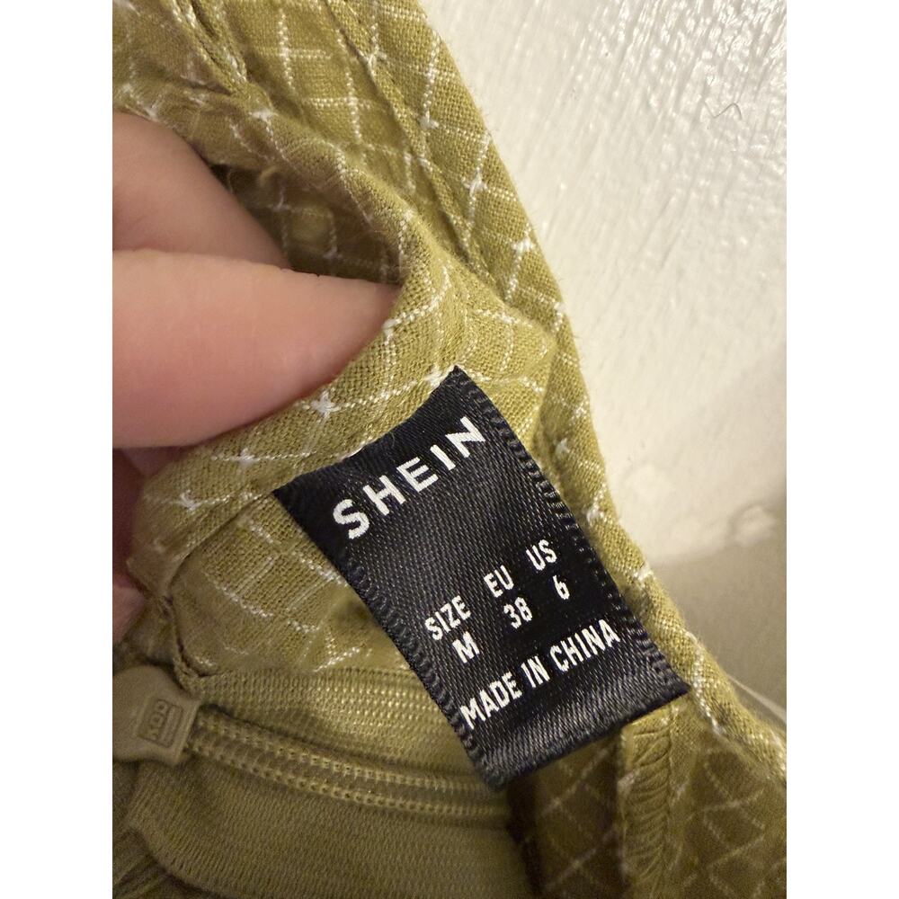 SHEIN Green Check A-Line Dress Bow Accent Spaghetti Strap US 6 Cotton Blend - Picture 4 of 5